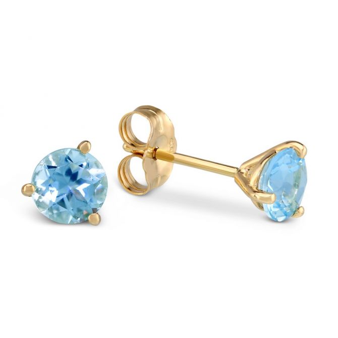 Round Aquamarine Earrings in Yellow Gold, 5mm