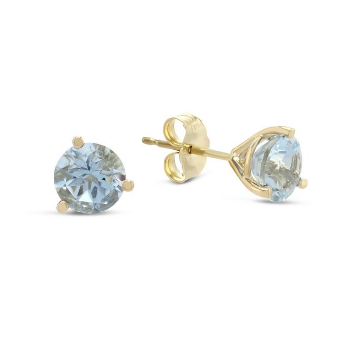 Round Faceted Aquamarine Earrings in Yellow Gold, 6mm