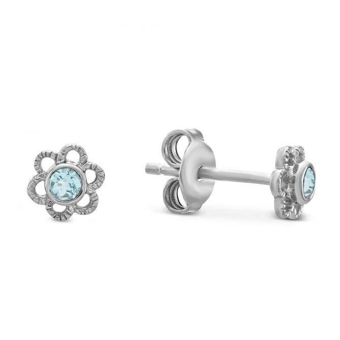 Sterling Silver Child's Aquamarine Flower Earrings