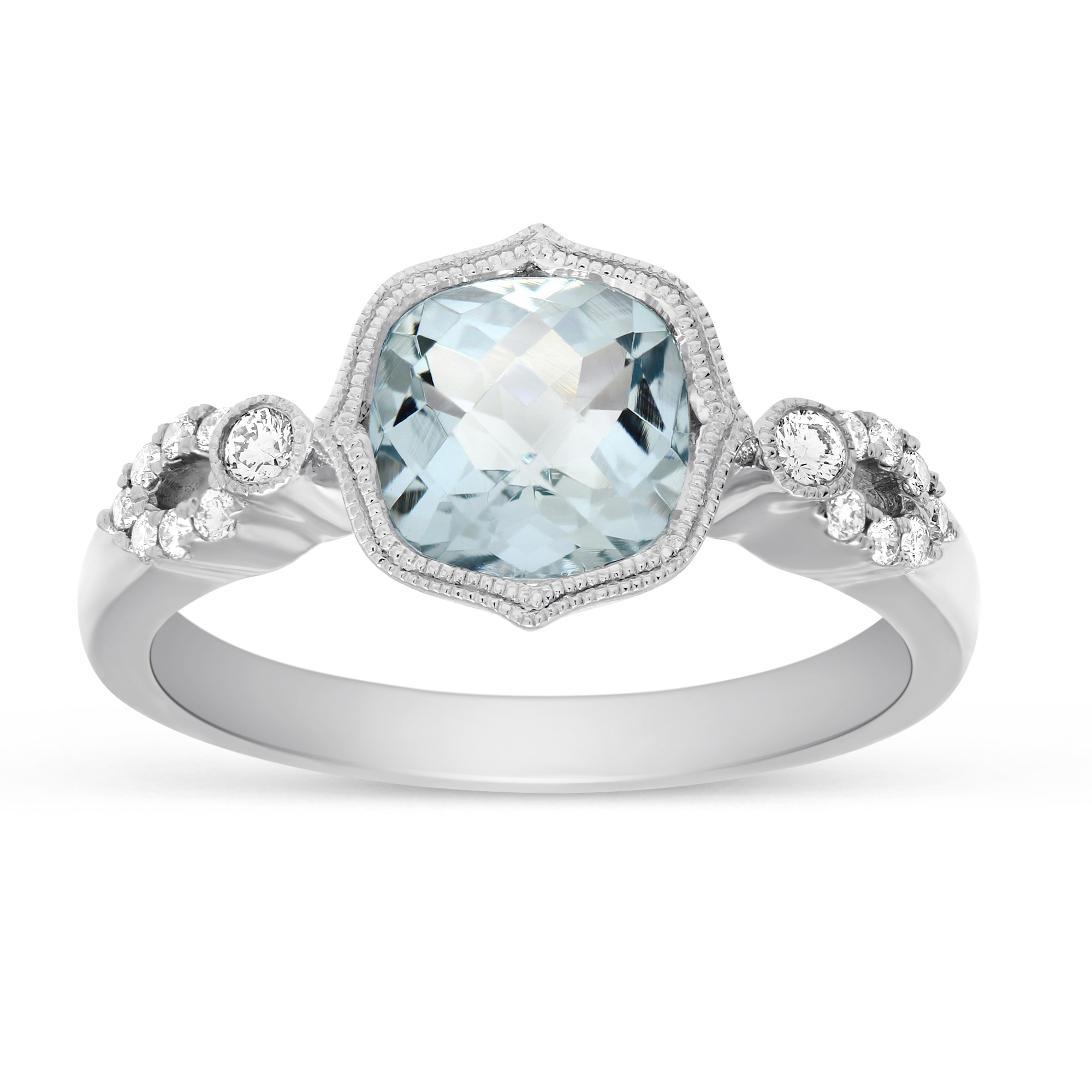Cushion Aquamarine & Diamond Flourish Ring in White Gold | Borsheims