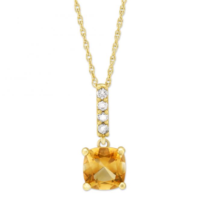 14K Yellow Gold Cushion Citrine & Diamond Pendant, 18"