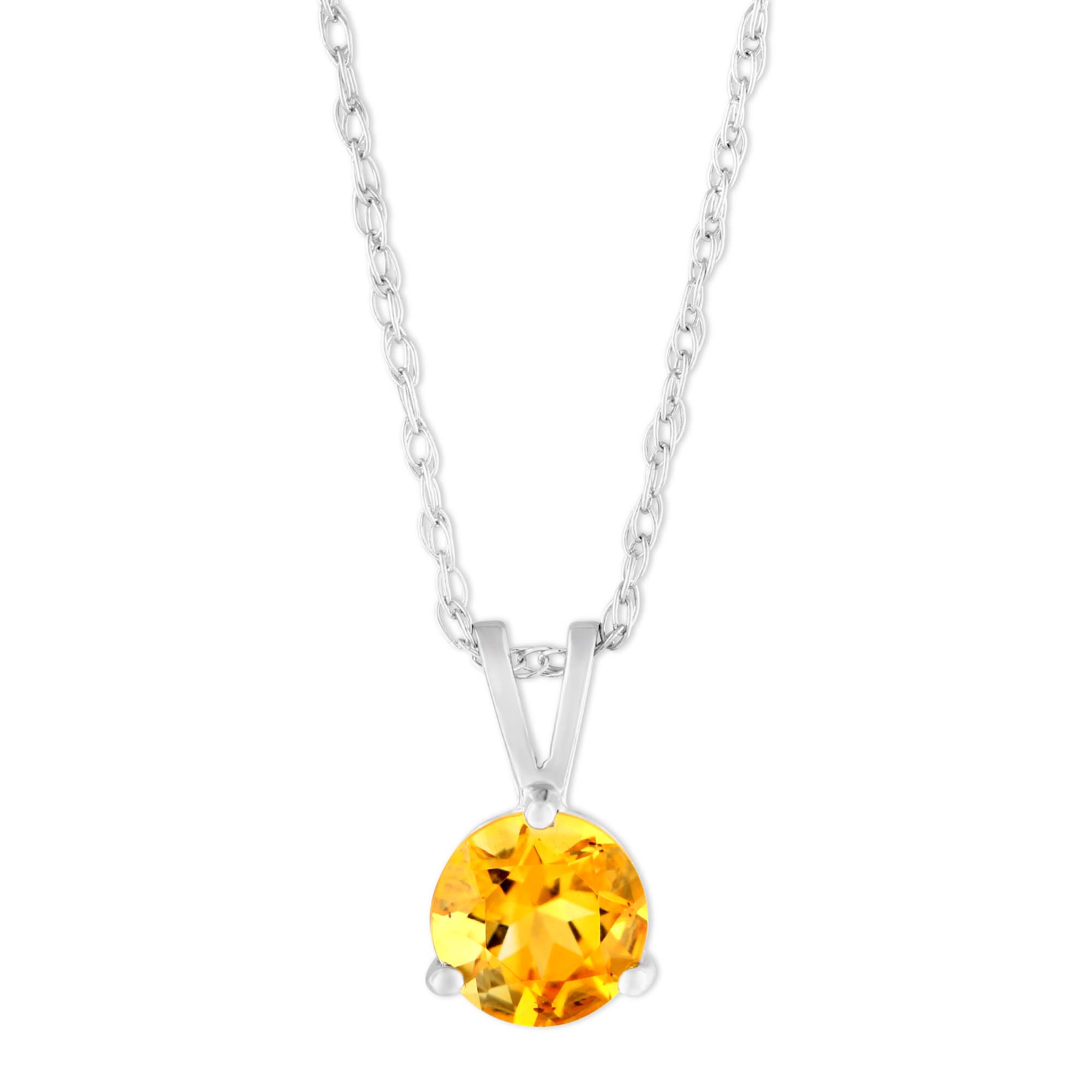 14K White Gold Round Citrine Pendant, 18