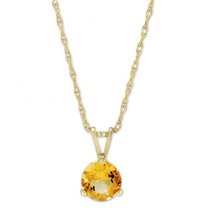 14K Yellow Gold Round Citrine Pendant, 18"