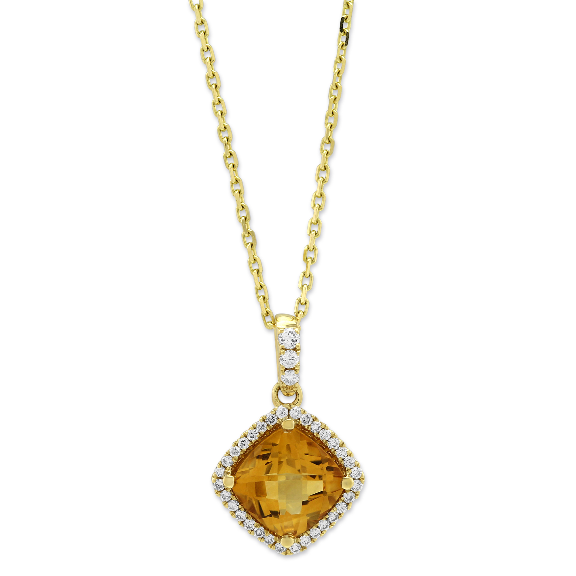 14K Yellow Gold Citrine & Diamond Halo Pendant, 18