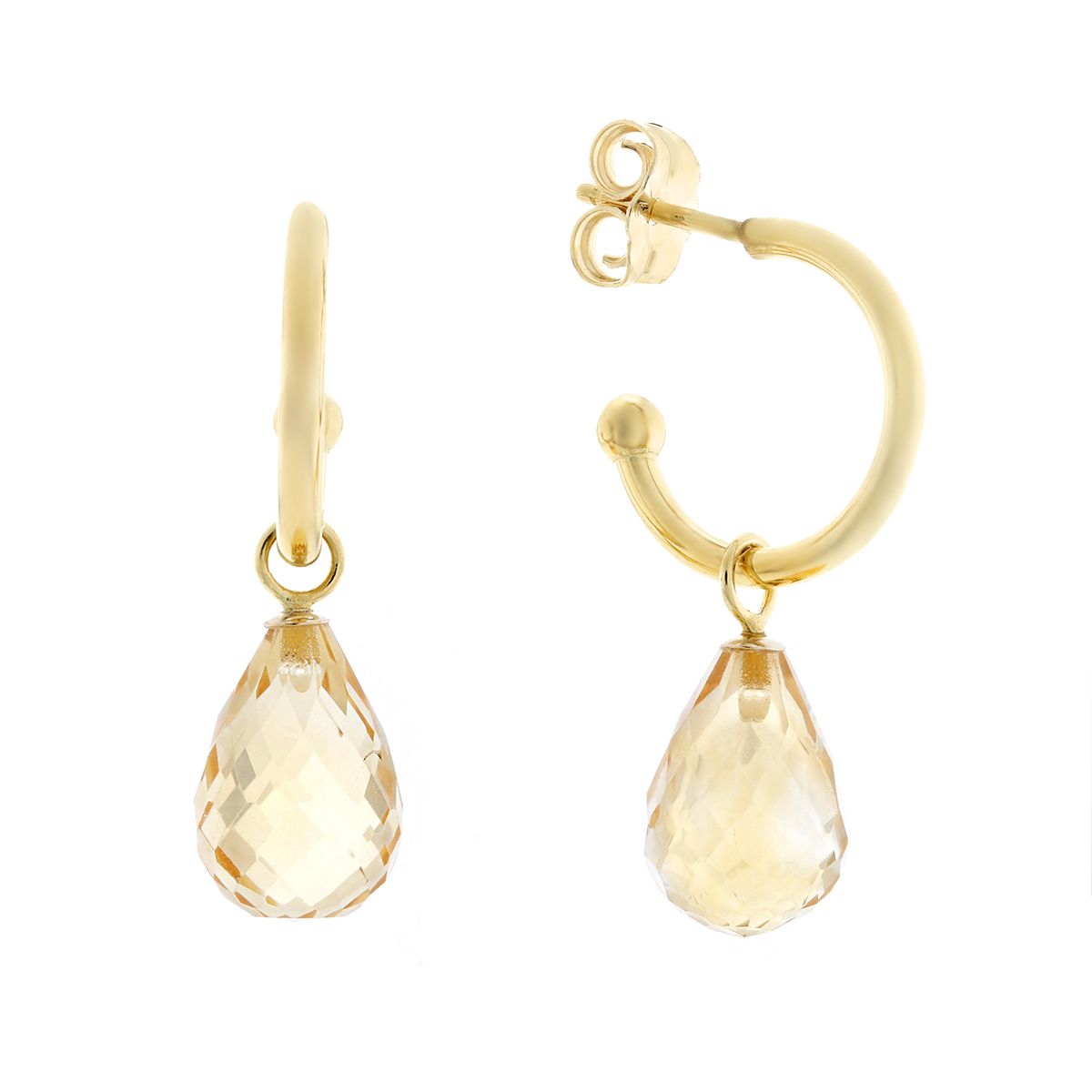 14K Yellow Gold Checkerboard Briolette Citrine Drop Hoop Earrings ...