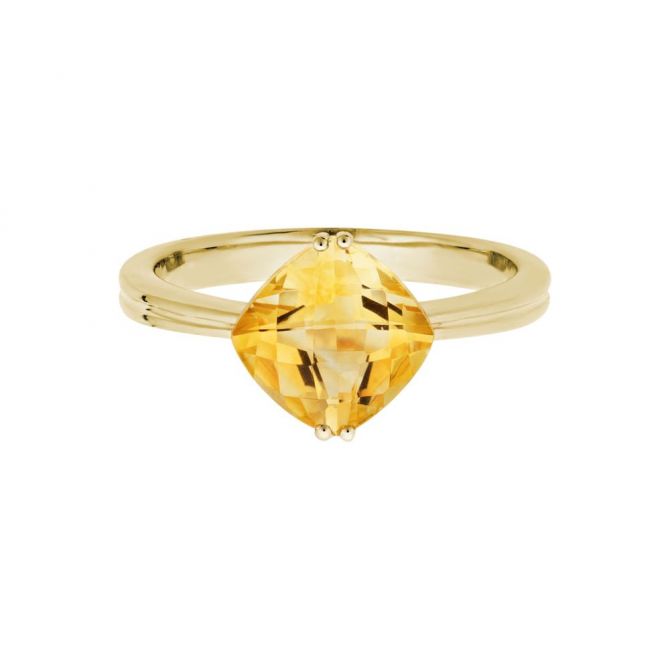 14K Yellow Gold Checkerboard Cushion Citrine Ring