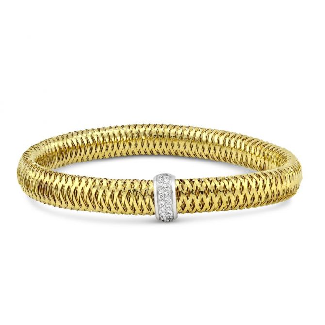 Roberto Coin Primavera Flexible Yellow Gold Bangle Bracelet with Diamonds, 0.16 cttw