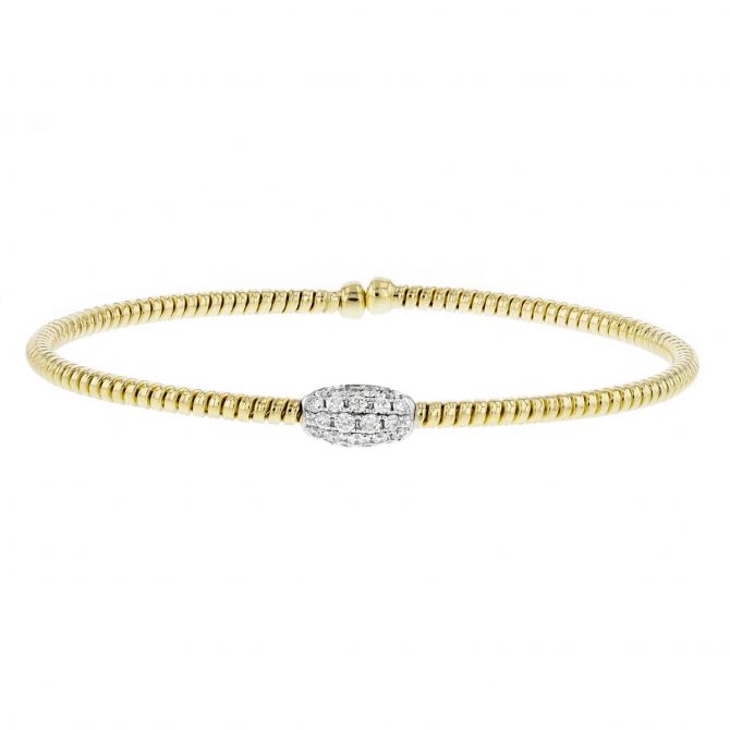 Pave Diamond Oval Station Cuff Bracelet in Yellow Gold