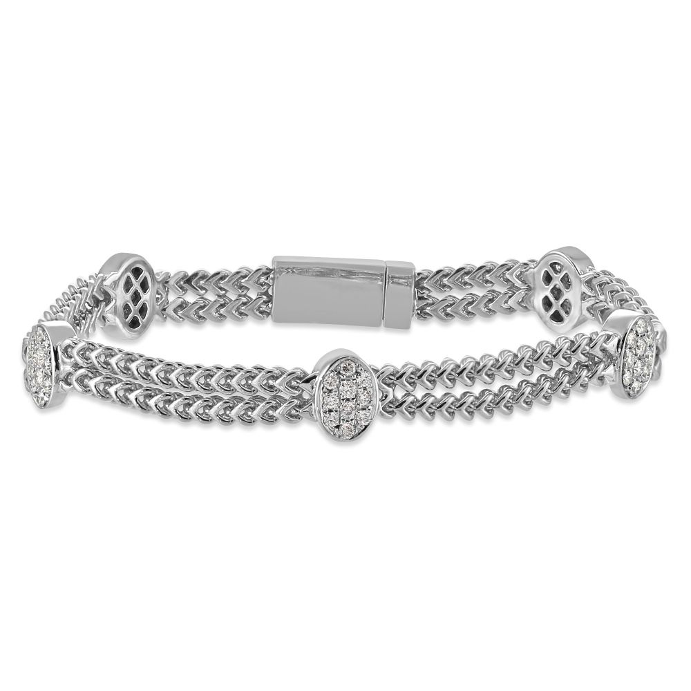 14K White Gold Diamond Oval Station Bracelet, 7.25