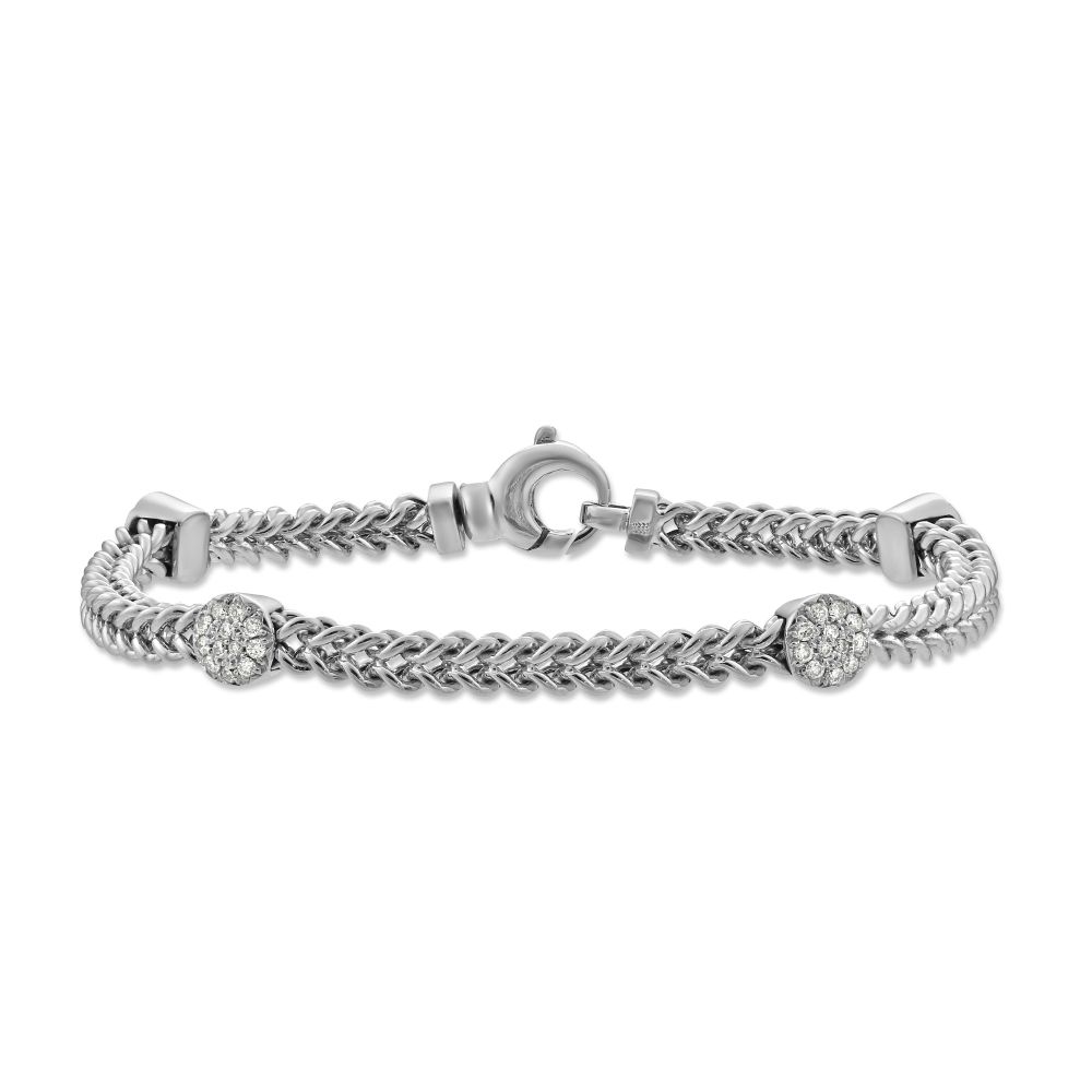 14K White Gold Diamond Round Station Bracelet, 7