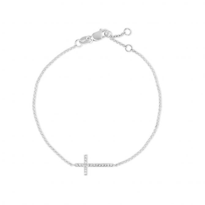 Diamond Sideways Cross Bracelet in White Gold