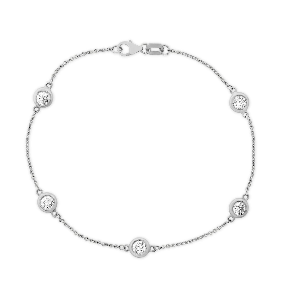 Diamond 5 Station Bracelet in 14K White Gold, 7.5