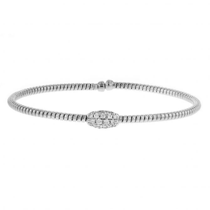 Pave Diamond Oval Station Cuff Bracelet in White Gold