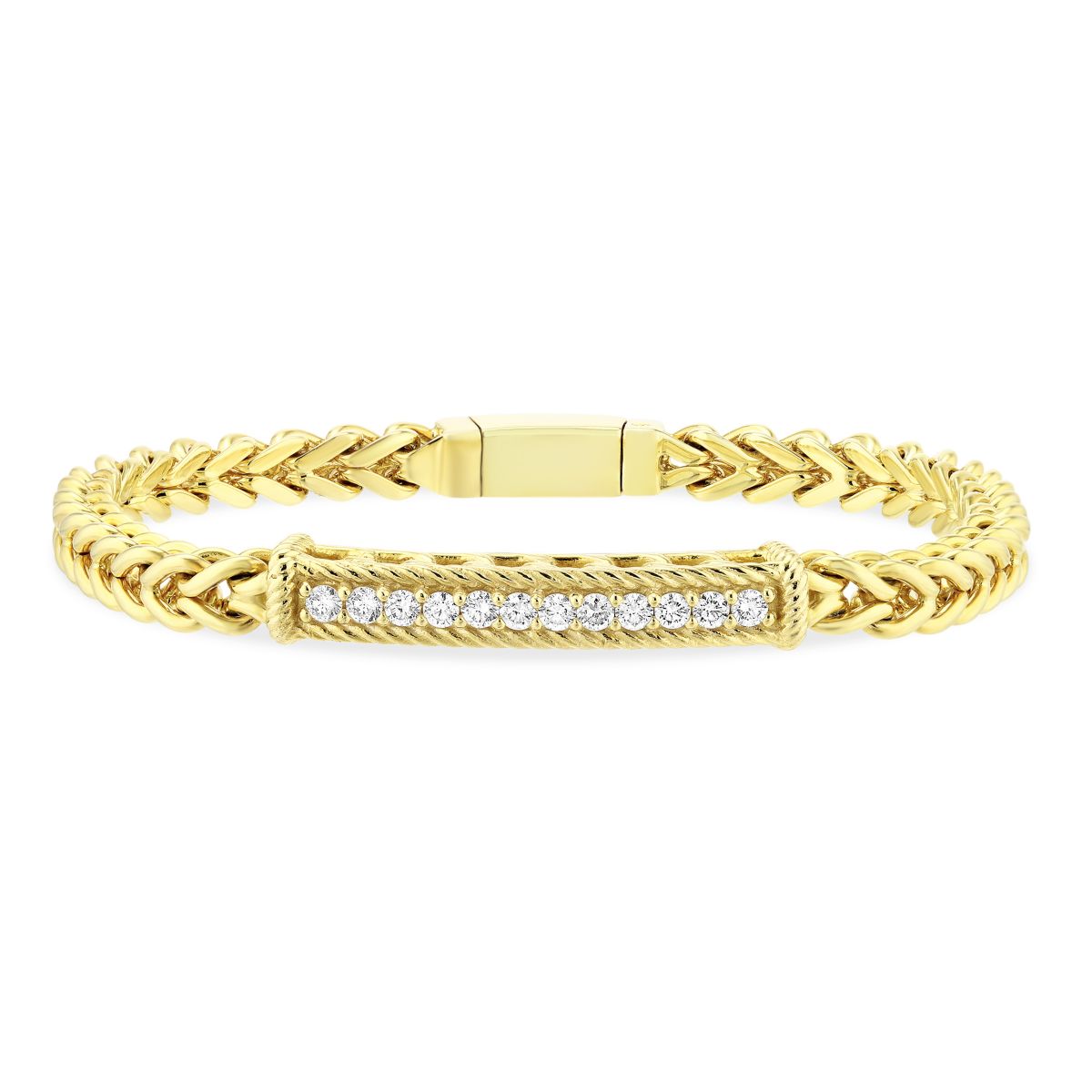 Diamond Bar & Yellow Gold Braided Link Bracelet, 7