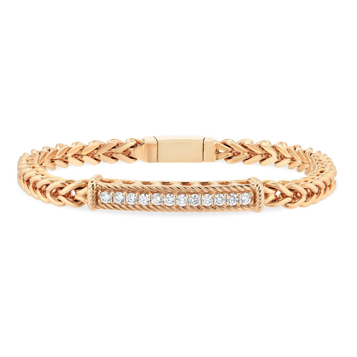Diamond Bar & Rose Gold Braided Link Bracelet, 7