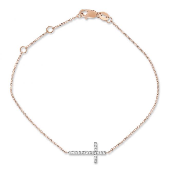 Diamond Sideways Cross Bracelet in Rose Gold