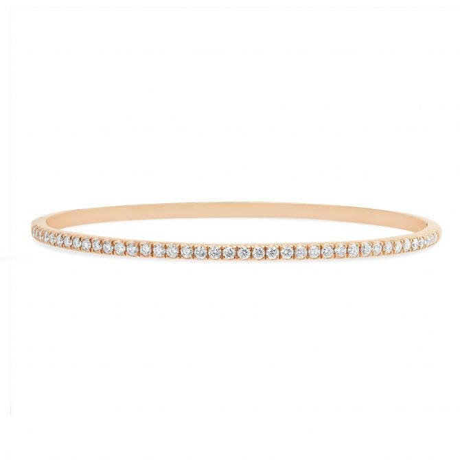 Diamond Slim Oval Bangle Bracelet in 18K Rose Gold