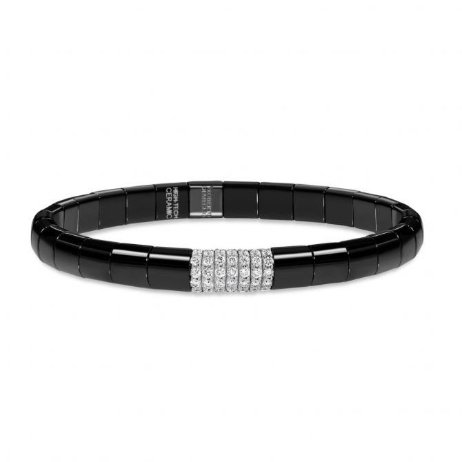 Demeglio Pura Diamond Bar Bracelet in Black Shiny Ceramic