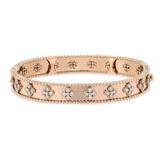 Diamond Floral Bangle Bracelet in Rose Gold