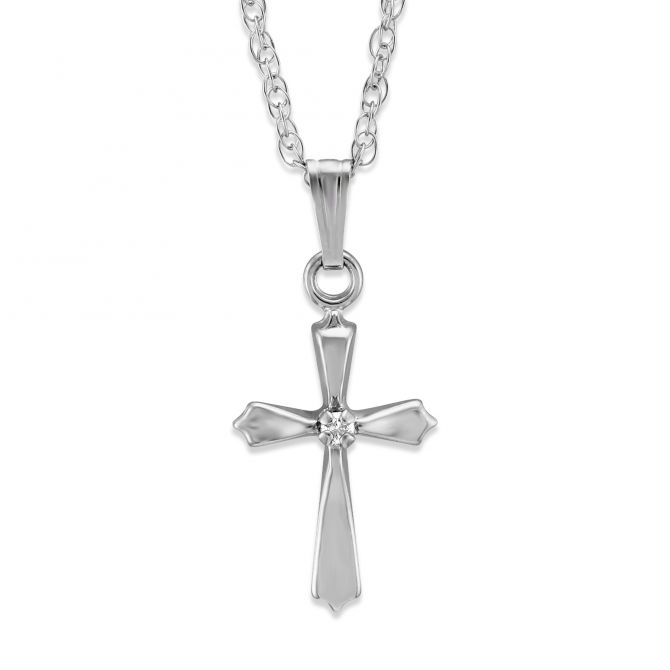 White Gold & Diamond Cross Pendant Necklace, 0.01 cttw