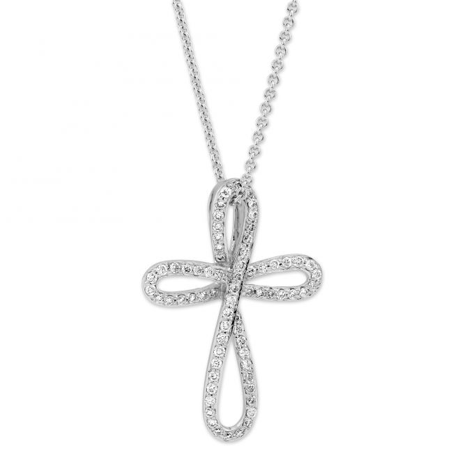 Diamond Open Cross Pendant Necklace in White Gold