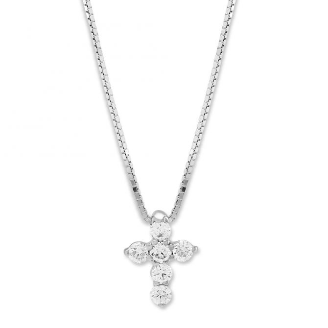 Diamond Cross Necklace in White Gold, 0.15 cttw