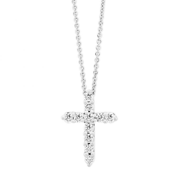 Diamond Cross Pendant Necklace in White Gold, 0.26 cttw