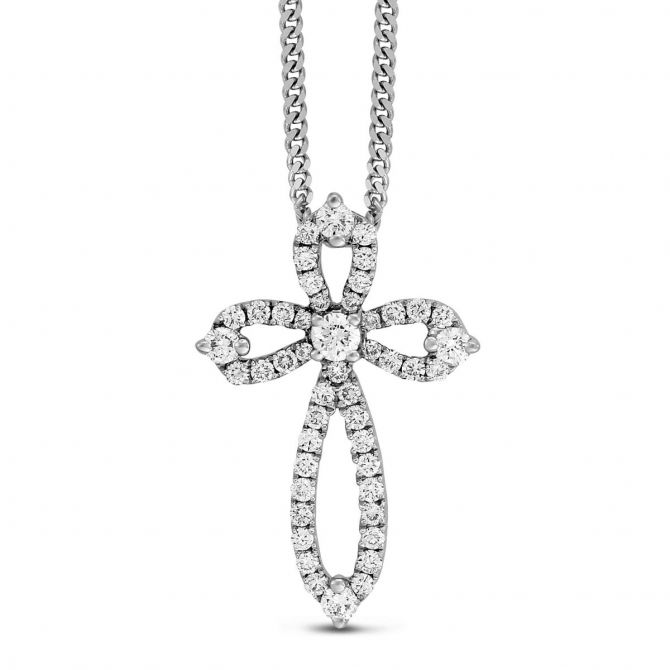 Diamond Cross Necklace in White Gold, 0.36 cttw