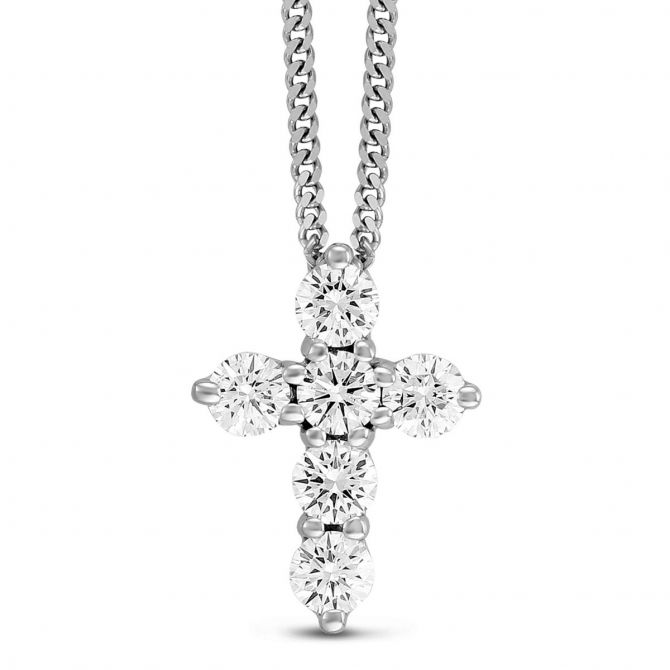 Diamond Cross Necklace in White Gold, 0.55 cttw