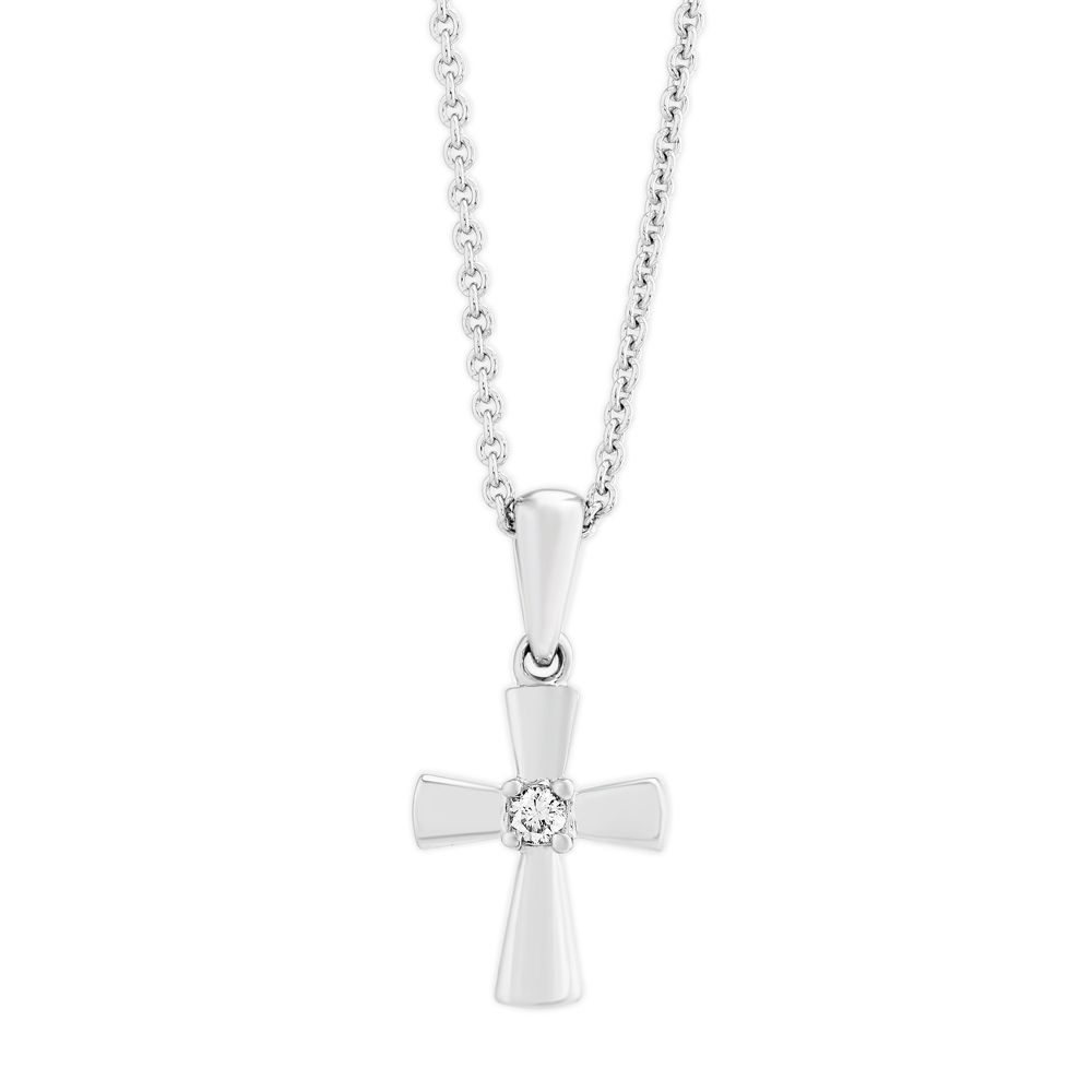 Single Diamond & White Gold Cross Pendant Necklace, 16-18