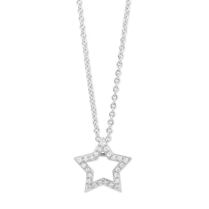 Diamond Open Star Pendant Necklace in White Gold