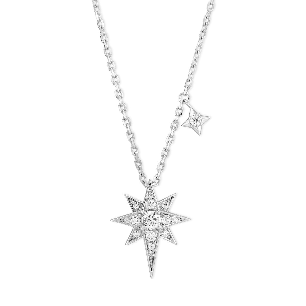 Diamond Starburst Pendant Necklace with Mini Diamond Star in White Gold ...