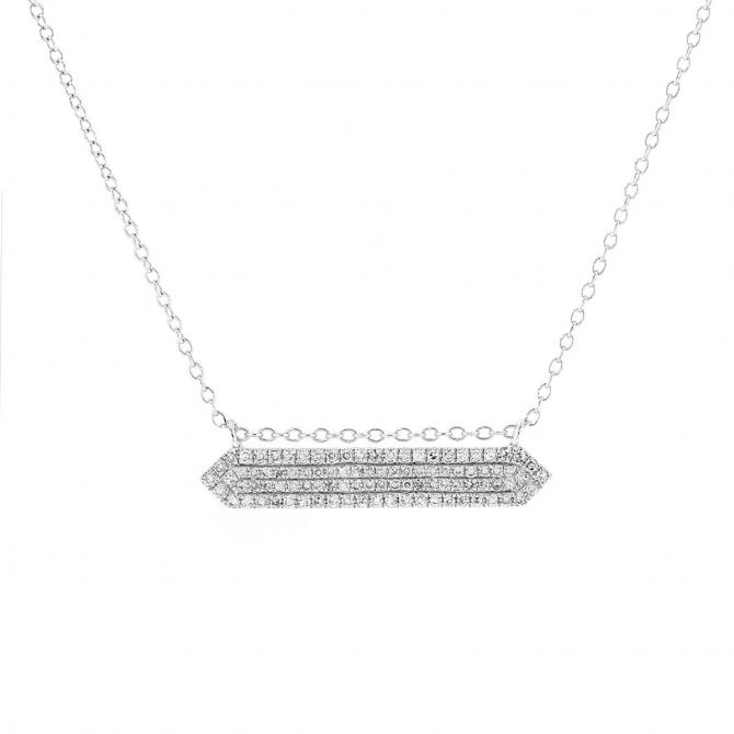 Diamond Pavé Geometric Bar Pendant Necklace in White Gold