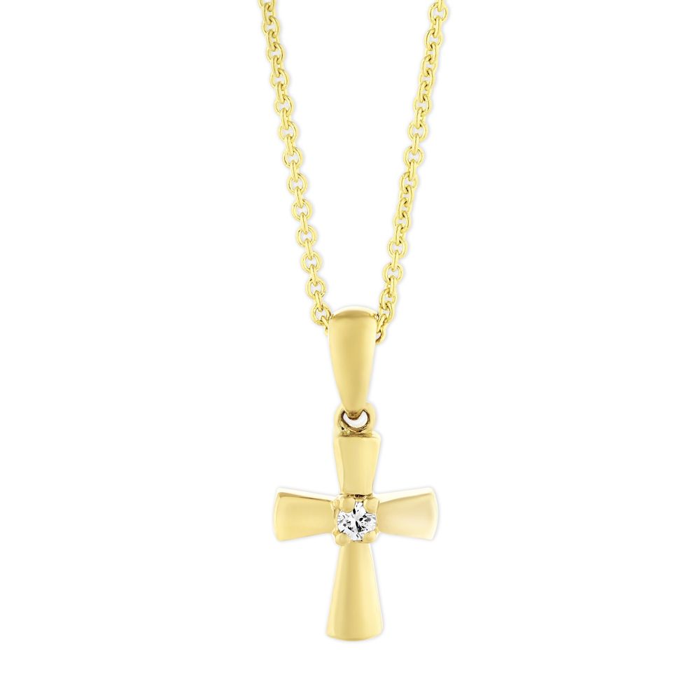 Yellow Gold Cross Pendant Necklace with Single Diamond | Borsheims