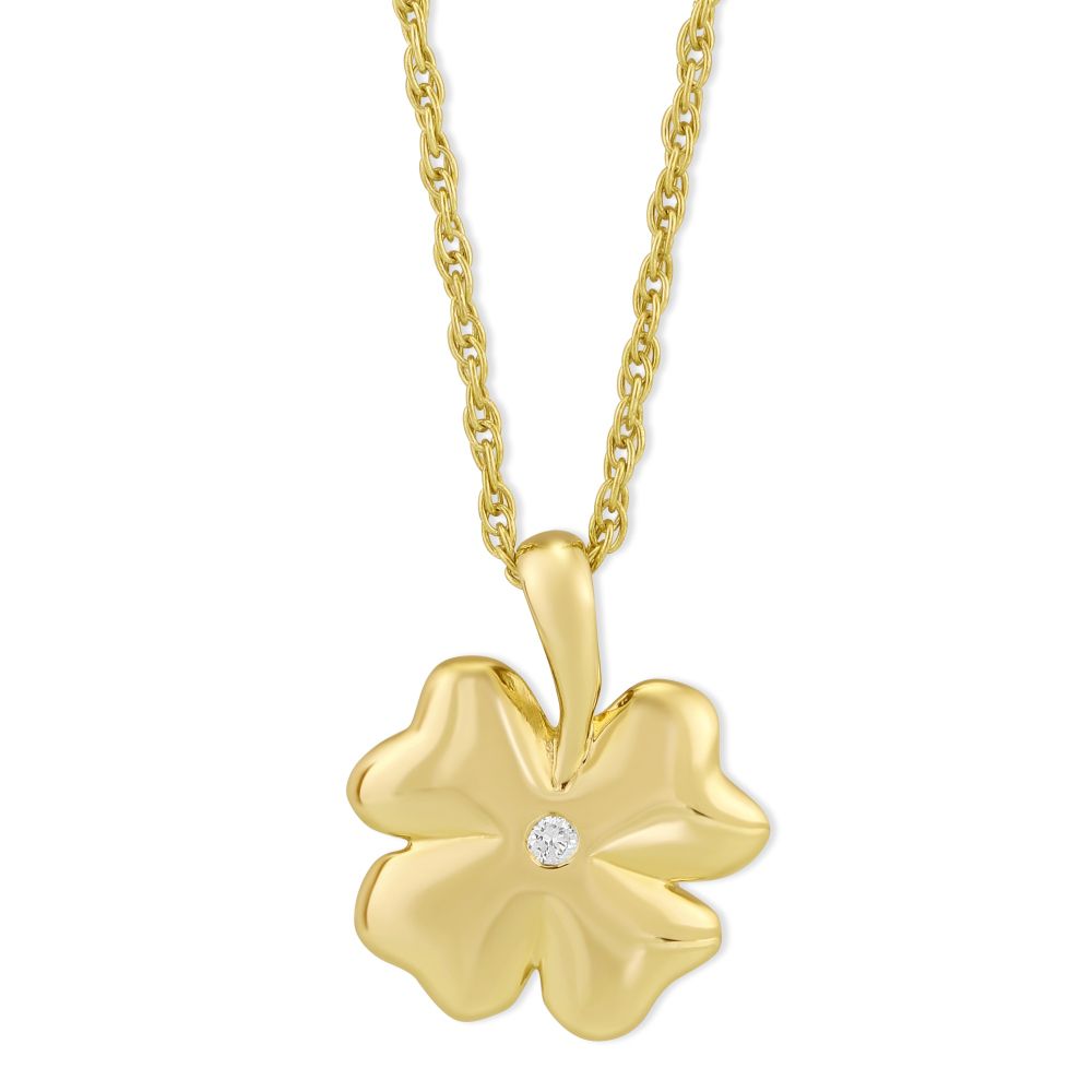 Yellow Gold and Diamond Clover Pendant Necklace, 18