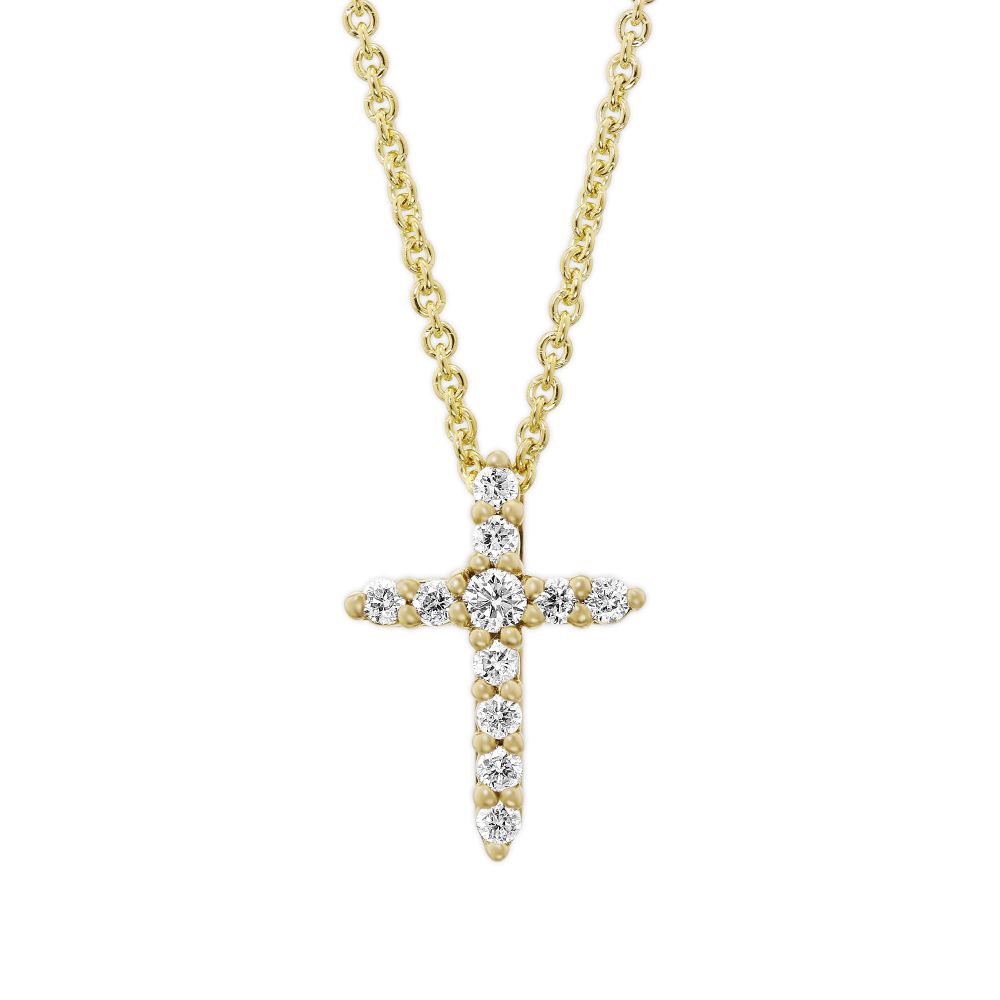 14K Yellow Gold Round Diamond Cross Pendant with Adjustable Chain ...