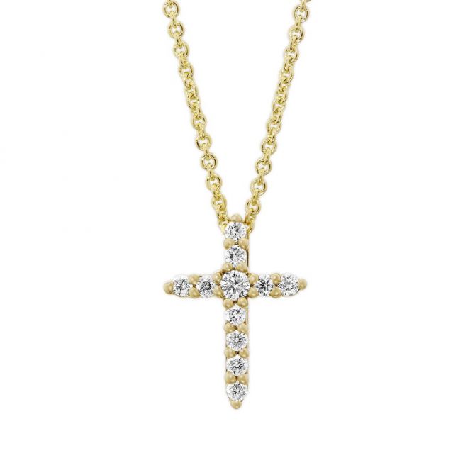 Yellow Gold & Diamond Cross Pendant Neckalce, 0.09 cttw