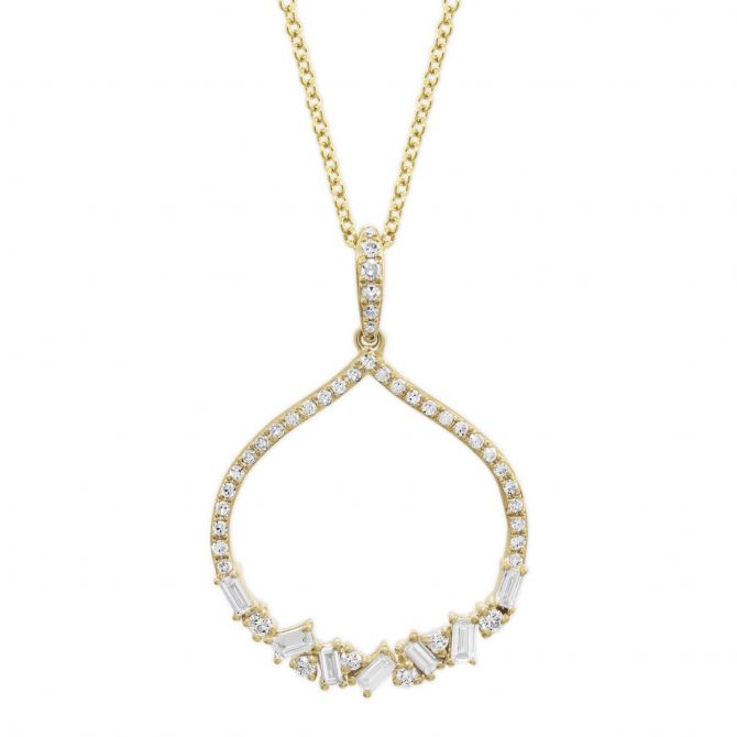 14K Yellow Gold Diamond Open Pointed Pendant, 16"