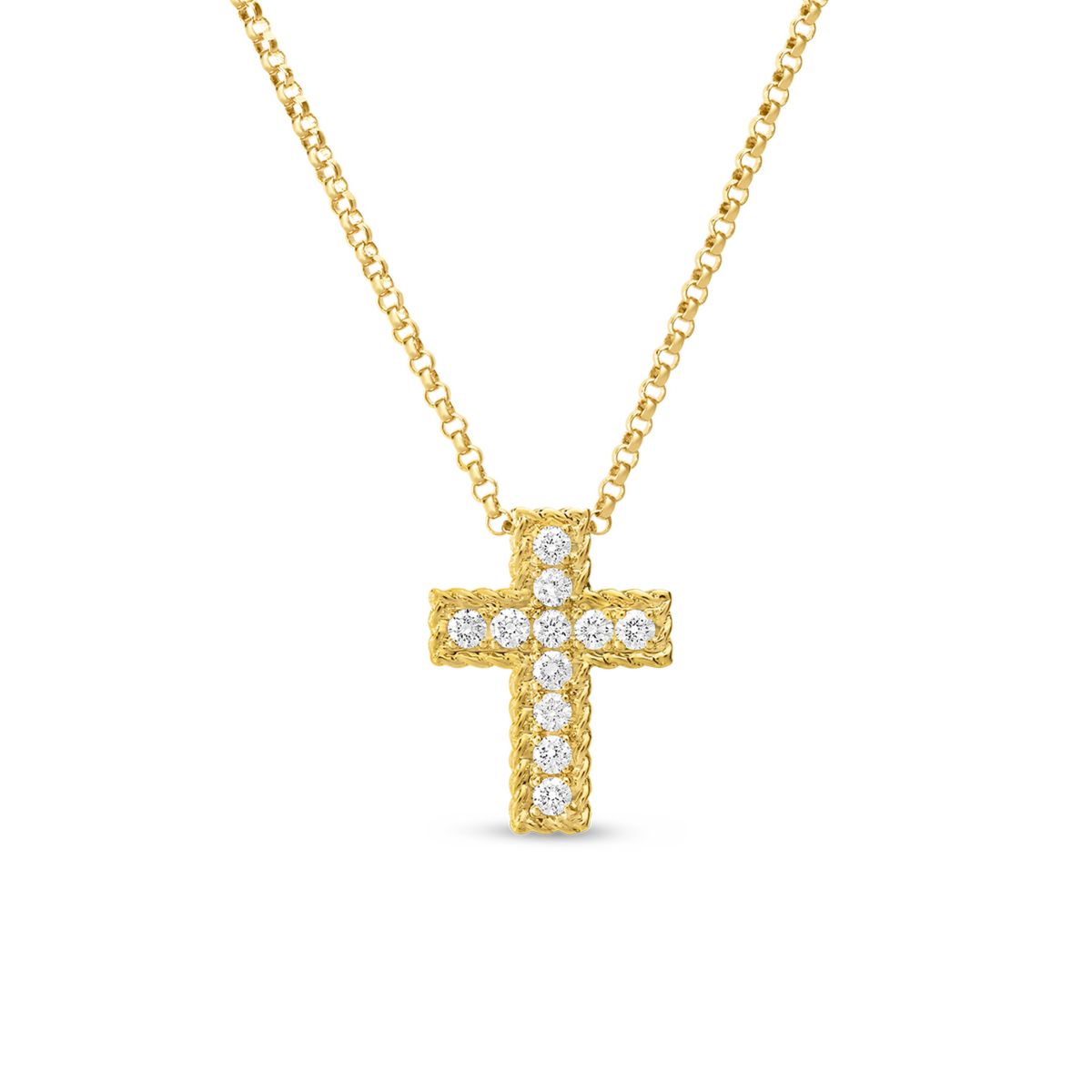 Roberto Coin 18k Yellow Gold Diamond Cross Necklace with Twisted Edge ...