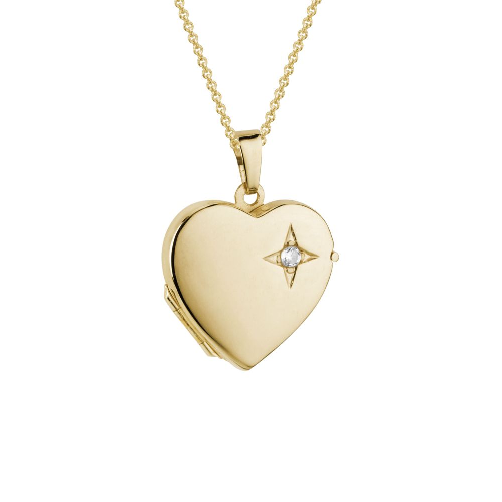 Yellow Gold & Diamond Heart Locket Necklace, 18