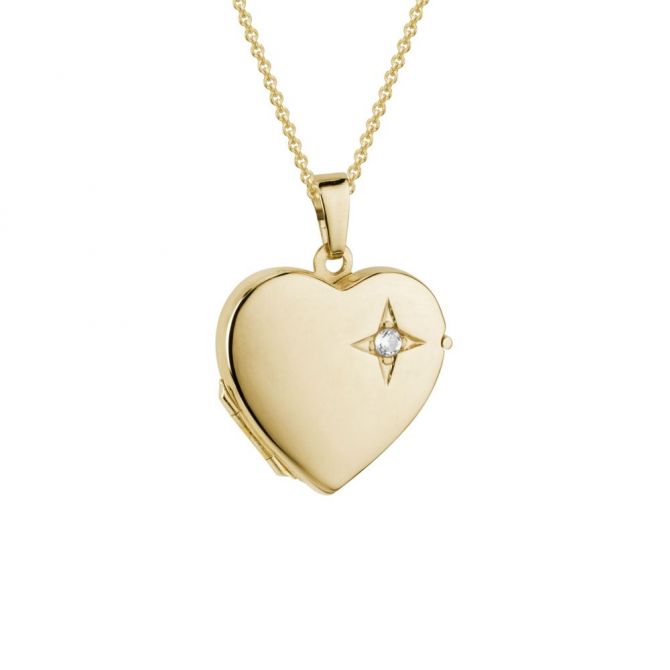 Yellow Gold & Diamond Heart Locket Necklace, 18"