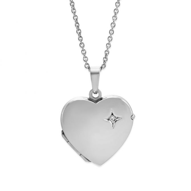 Sterling Silver Diamond Heart Locket, 16-18"