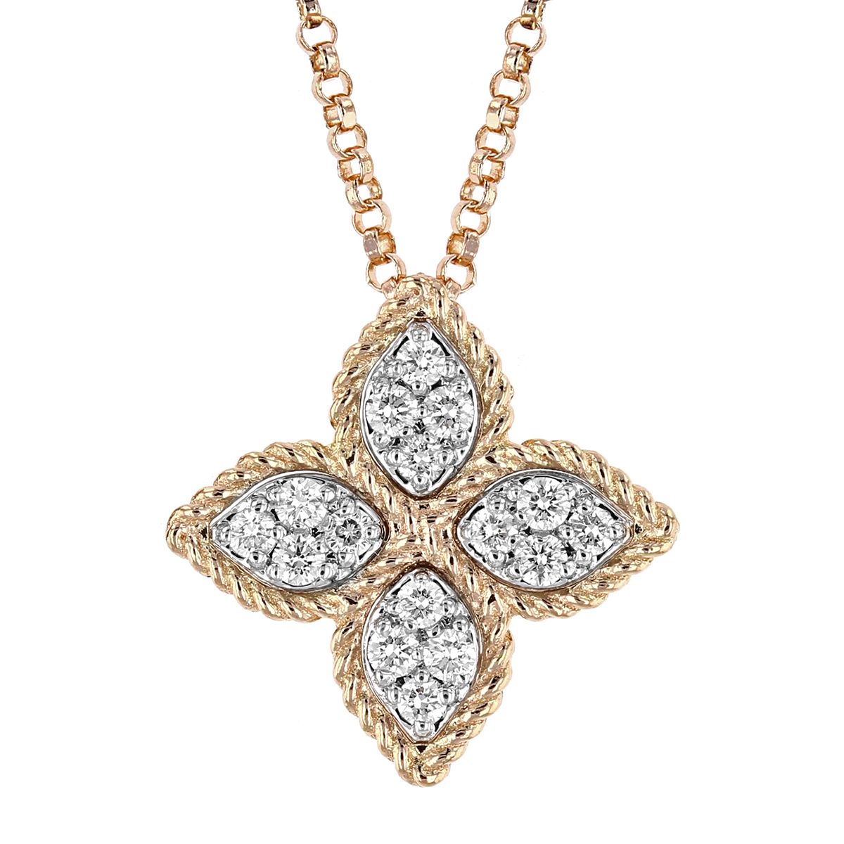 Roberto Coin 18K Rose Gold Diamond Princess Flower Medium Pendant ...