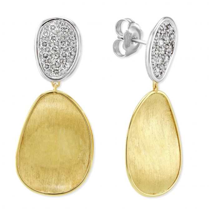 Marco Bicego Lunaria Yellow Gold & Diamond Pavé Small Double Drop Earrings