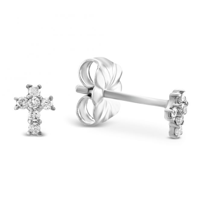 Children's Diamond Cross Earrings in White Gold