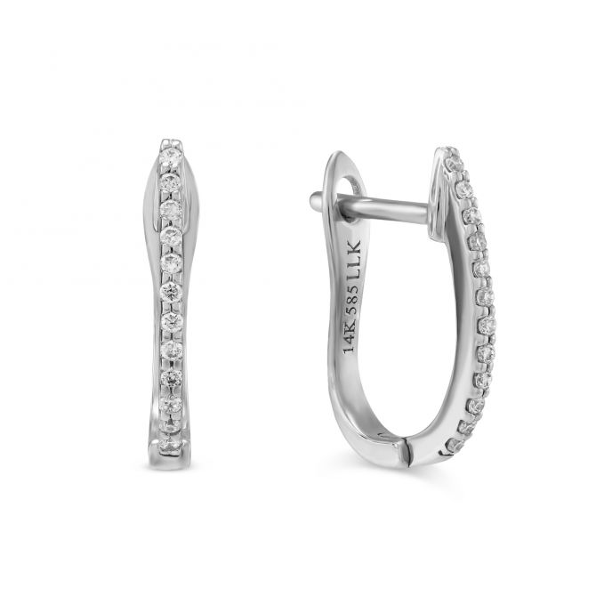 Petite Diamond Huggie Earrings in White Gold, 0.09 cttw