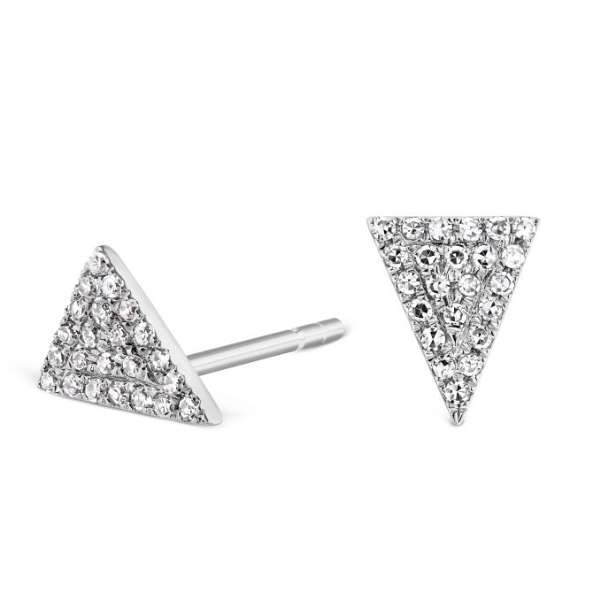 Diamond Triangle Stud Earrings in White Gold