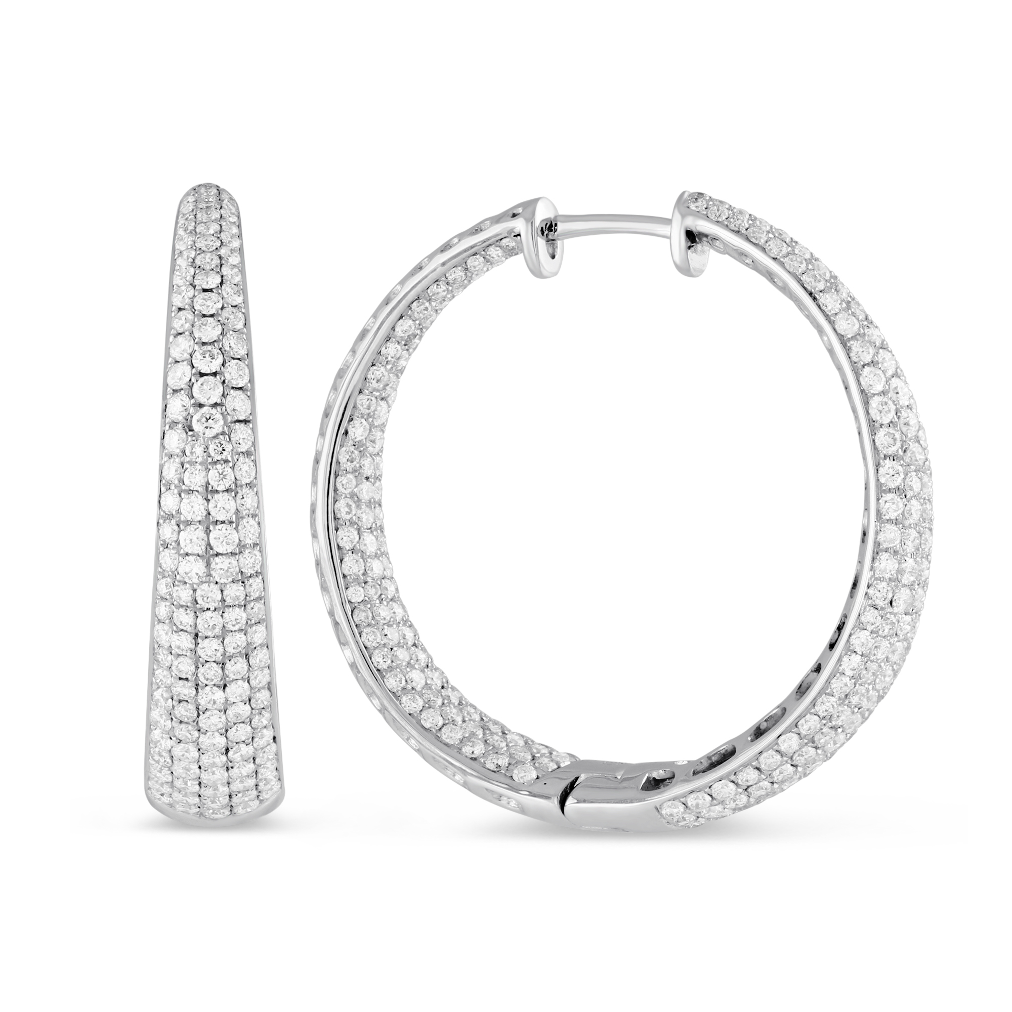 14K White Gold Pavé Diamond Hoop Earrings, 3.11 cttw | Borsheims