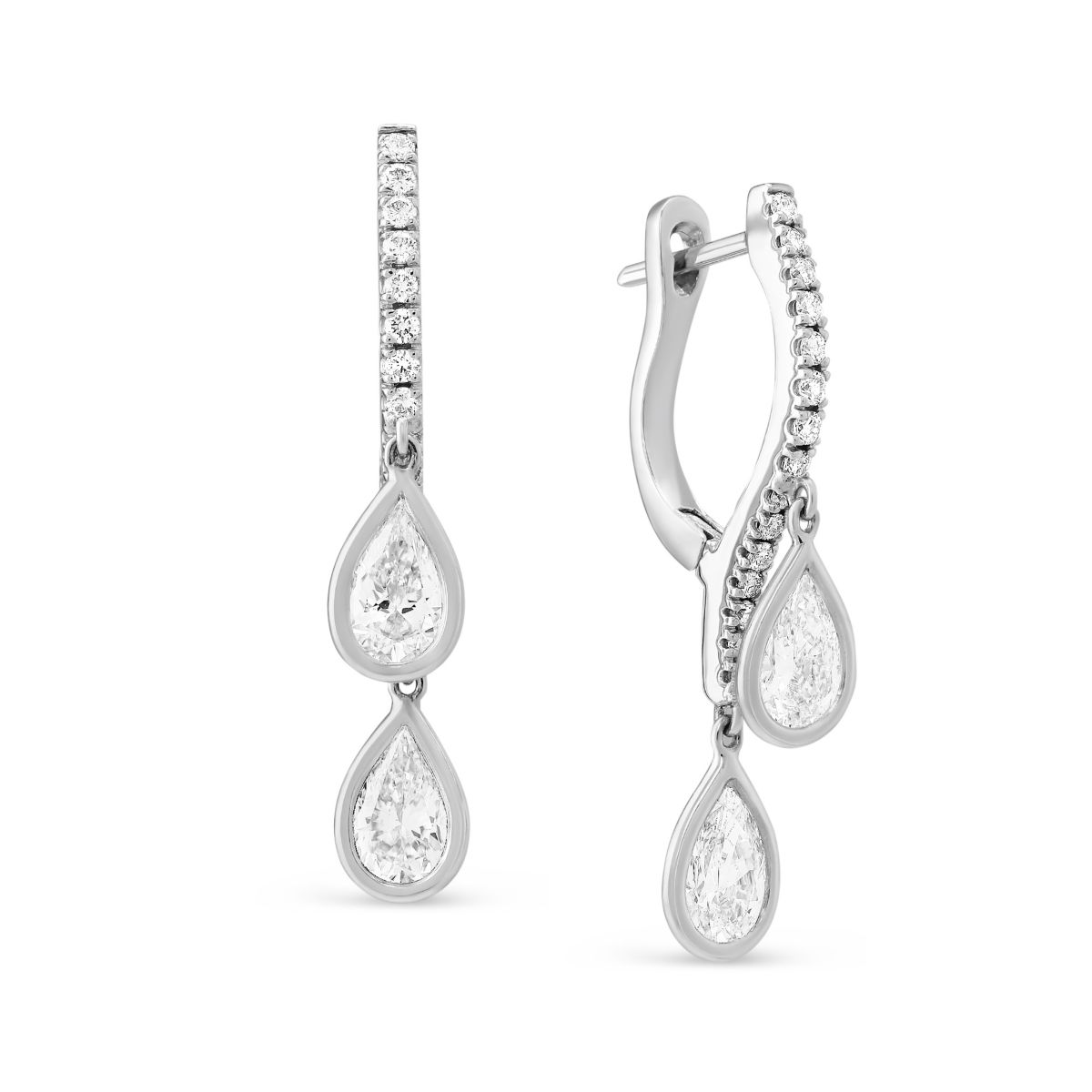 18K White Gold Pear Shaped Diamond Dangle Leverback Earrings | Borsheims