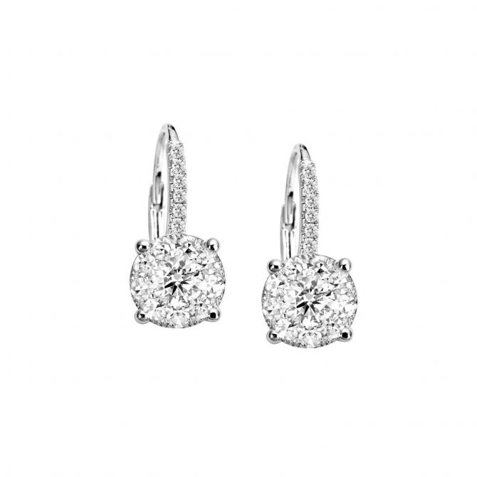 Round Diamond Frame Earrings in White Gold